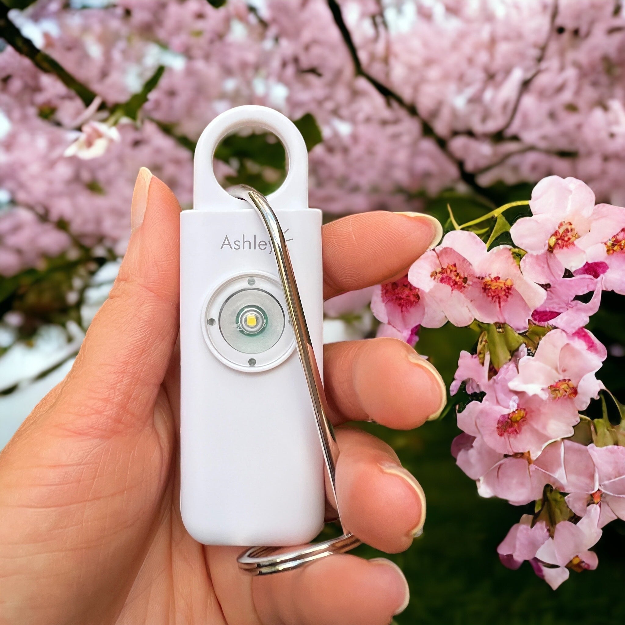 The Ashley Personal Safety Alarm with flashing LED light and 130dB siren